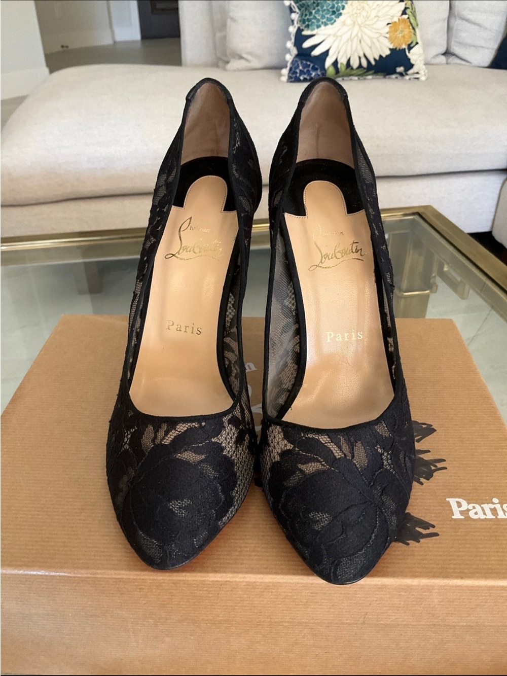 Christian Louboutin Dorissima 100 black lace and suede heels, 39.5 - Picture 2 of 10